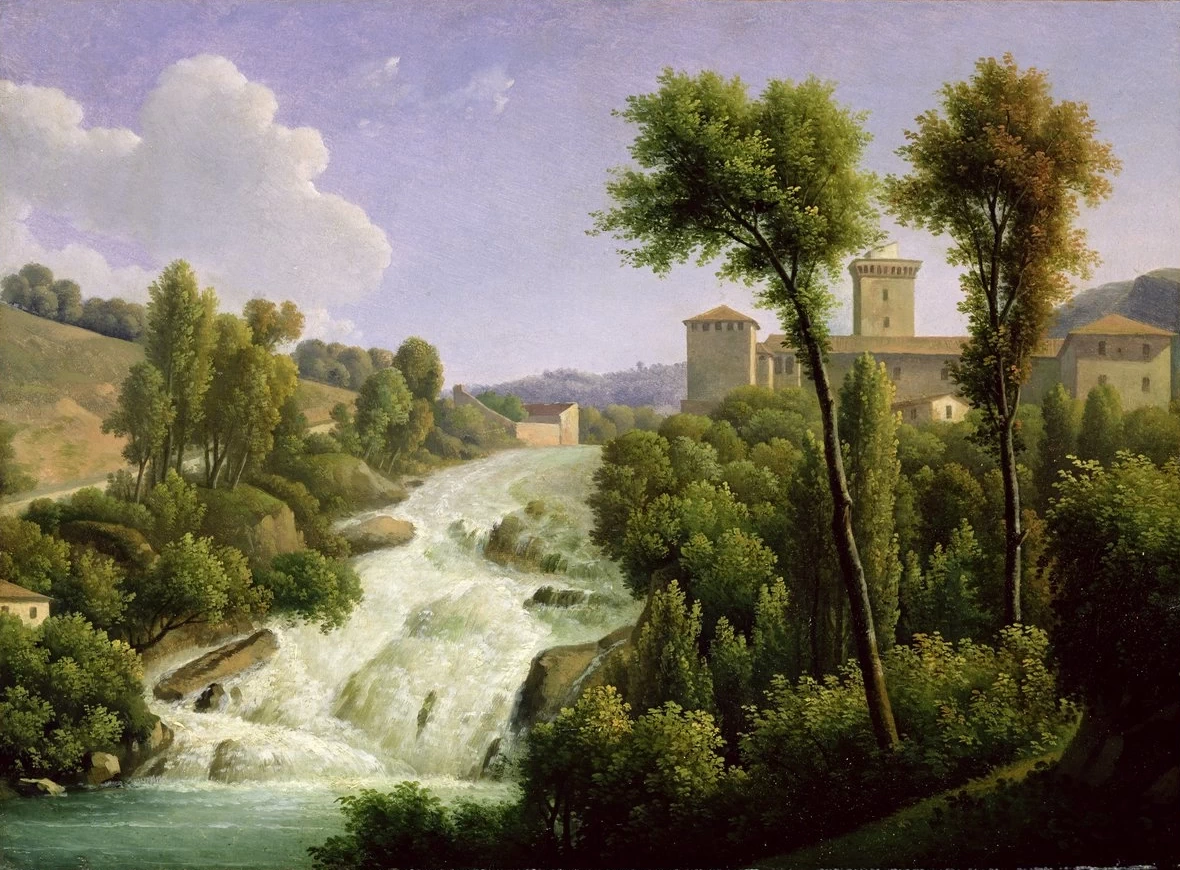 Alexandre Hyacinthe Dunouy - Vista dall'Ile de Sora sopra le cascate del castello, Bibliothèque Paul, Marmottan, Ville de Boulogne, Billancourt